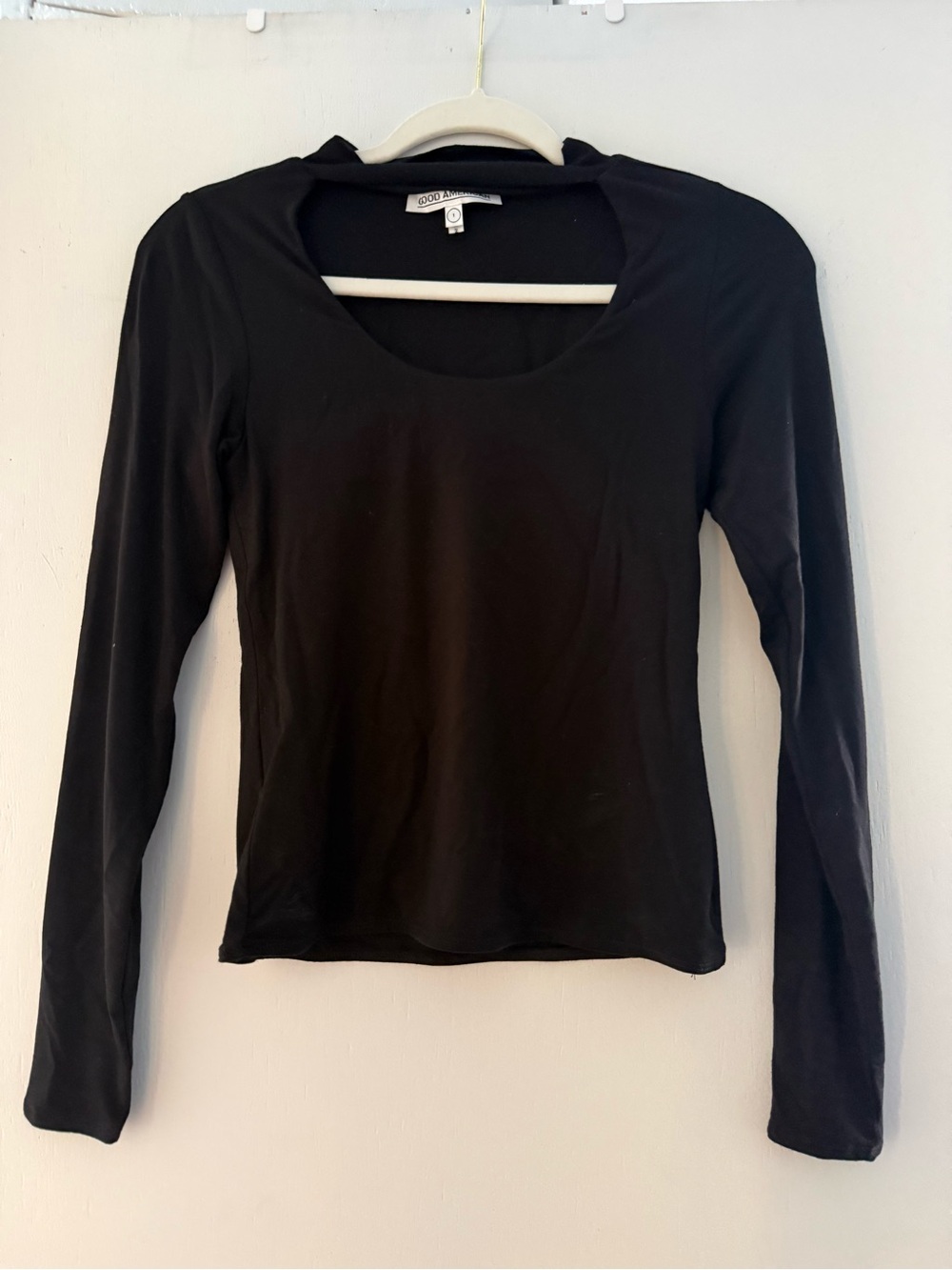 Good American Black Long Sleeve Scoop Neck Top